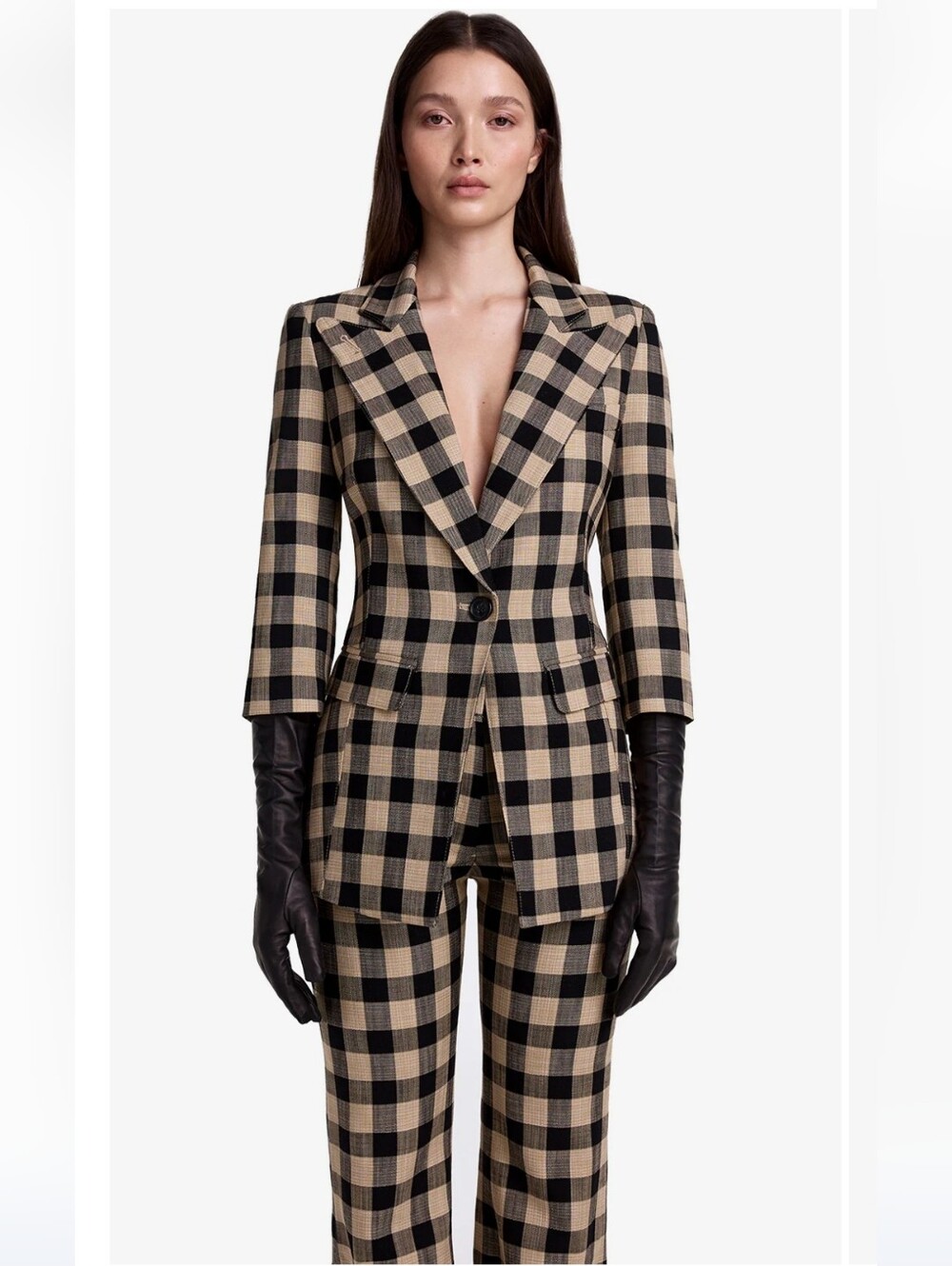 Smythe 3/4 Sleeve Blazer Size 2 And Pants in Tan Check Size US 25